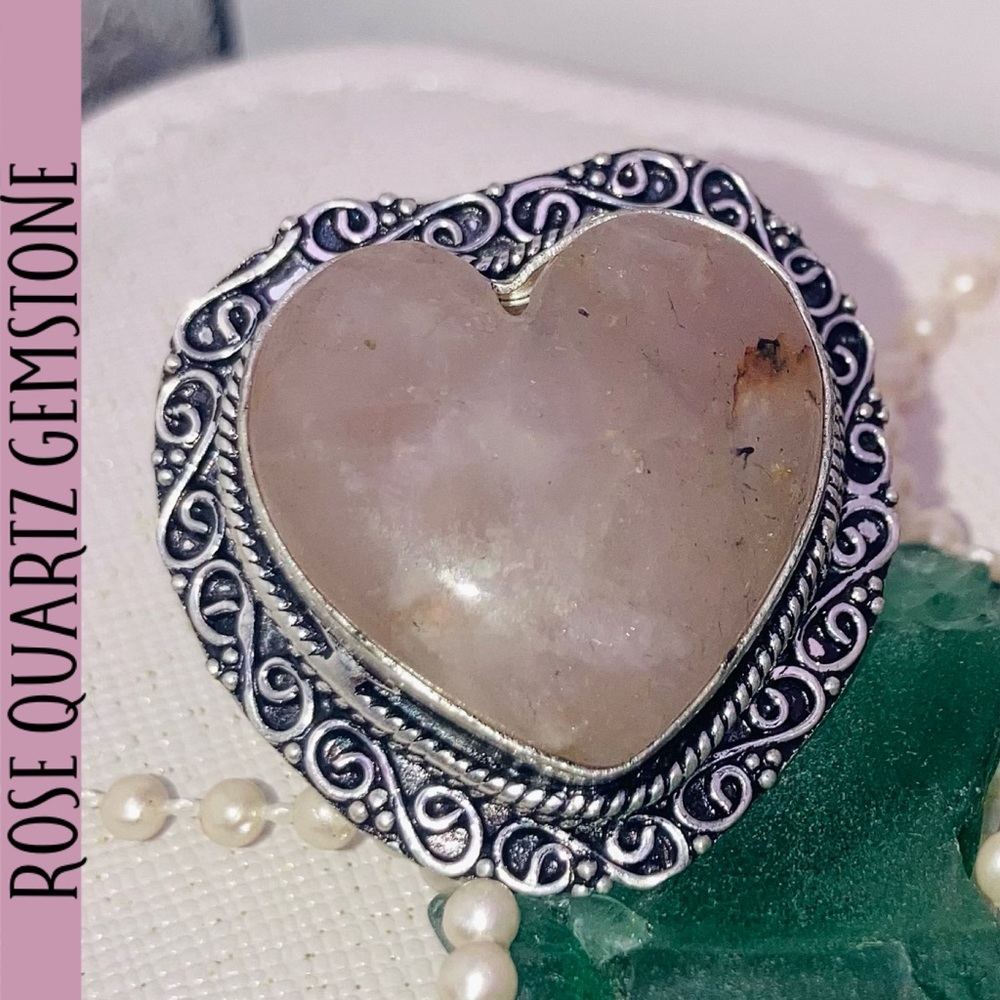 Rose Quartz Gemstone Handmade Heart Halo Ring